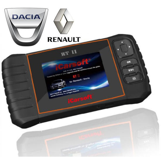 iCarsoft RTII gyári szintű Dacia Renault OBD 1 OBD 2 diagnosztikai + OBD2 műszer szerviz funkciókkal