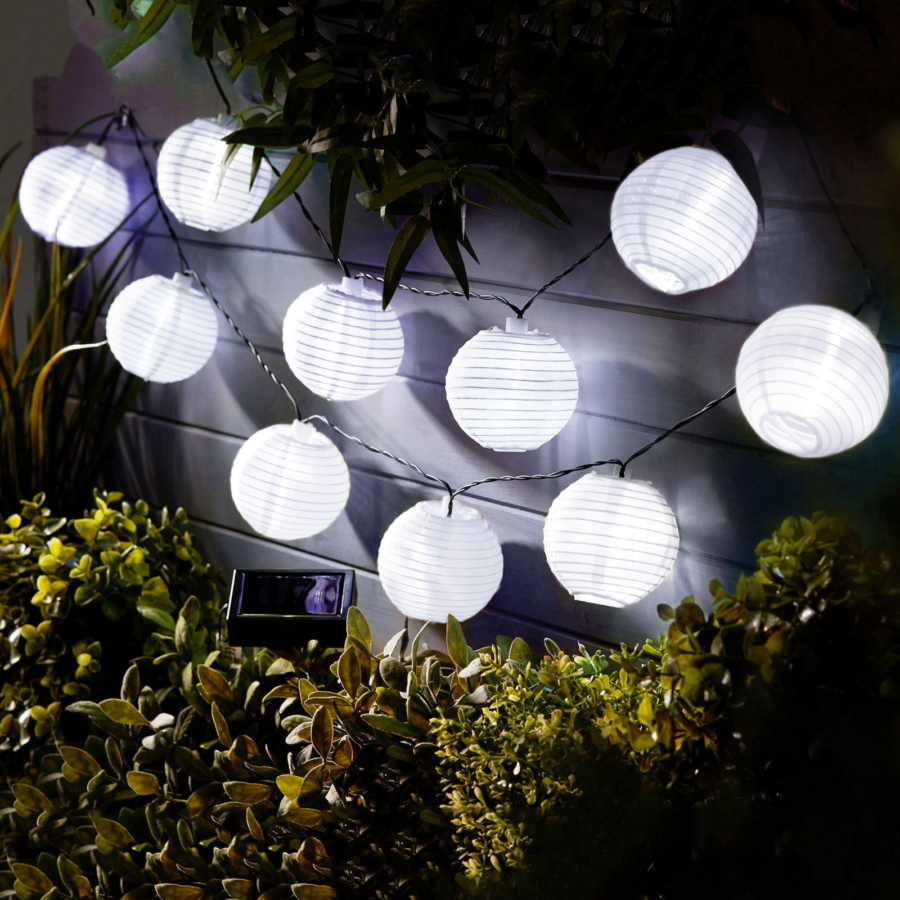 Szolár lampion fényfüzér - 10 db-os LED - 3,7 m - hidegfehér